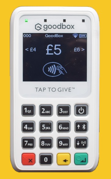 Photo of contactless donation terminal
